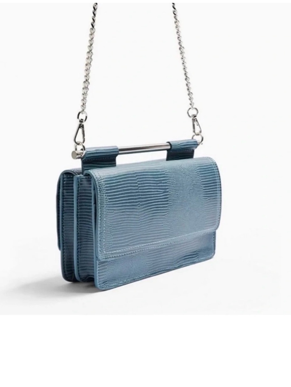 LIKE NEW TOPSHOP|  Pale Blue Bag with Silver Tone Chain Clutch Crossbody